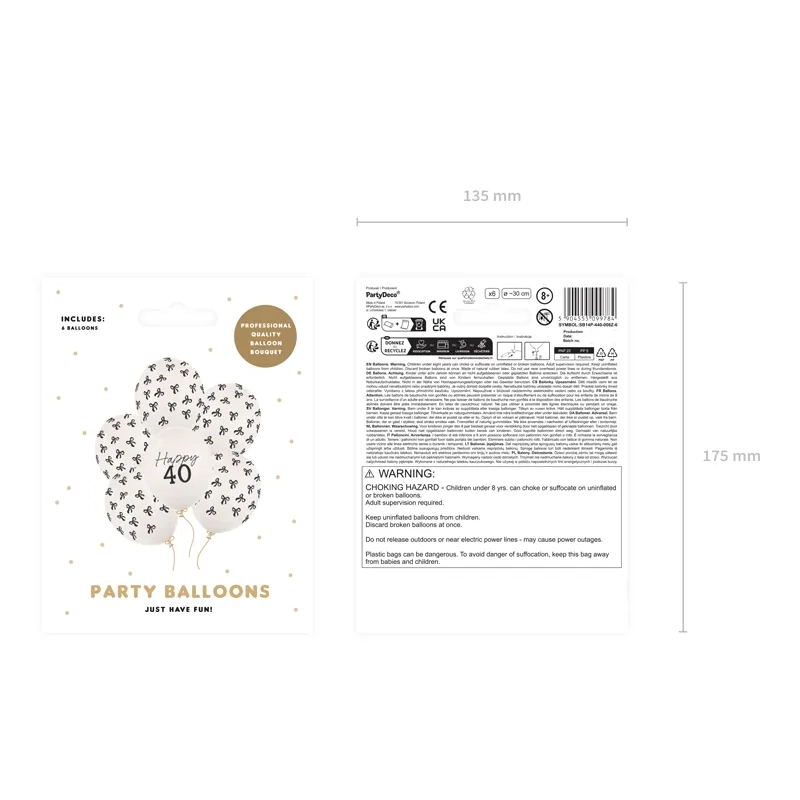 Lateks baloni 40 pastel off-white s potiskom, 6 kosov