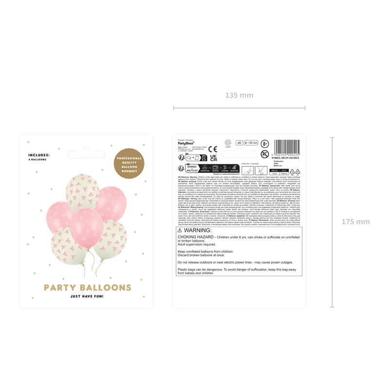 Latex lufik Bows pasztell krém és rózsaszín, 6 db