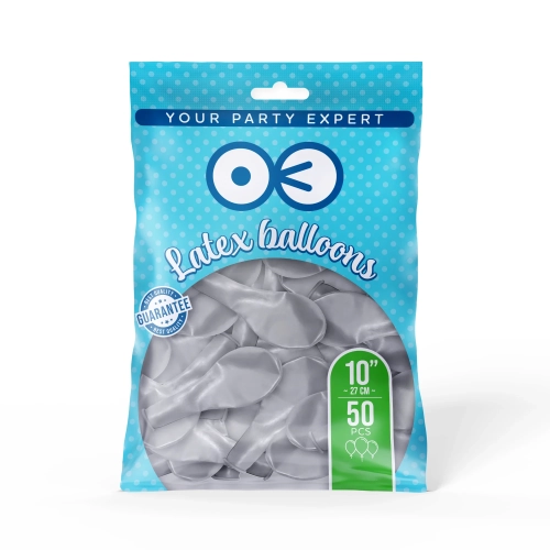 Baloane latex crom argintii 10 inch, set 50 buc.