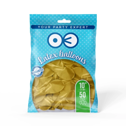 Latex lufi, króm hatású, arany, 27 cm, 50 db