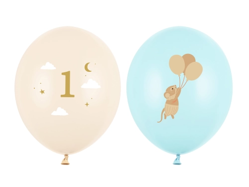 Baloane din latex cifră 1, model șoricel, pastel mix, 50 buc.