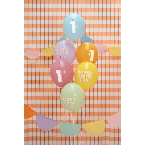 Lateks baloni številka 1 pastel mix, 6 kos