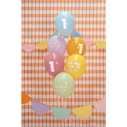 Baloane latex cifră 1, pastel mix, 6 buc.