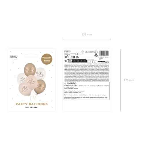 Latex lufik Happy Birthday, bézs mix, 6 db