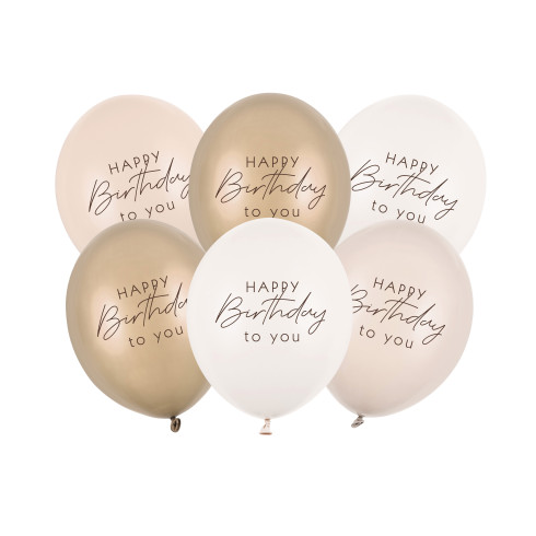 Latex lufik Happy Birthday, bézs mix, 6 db