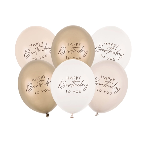 Latexové balóny Happy Birthday beige mix 6 ks
