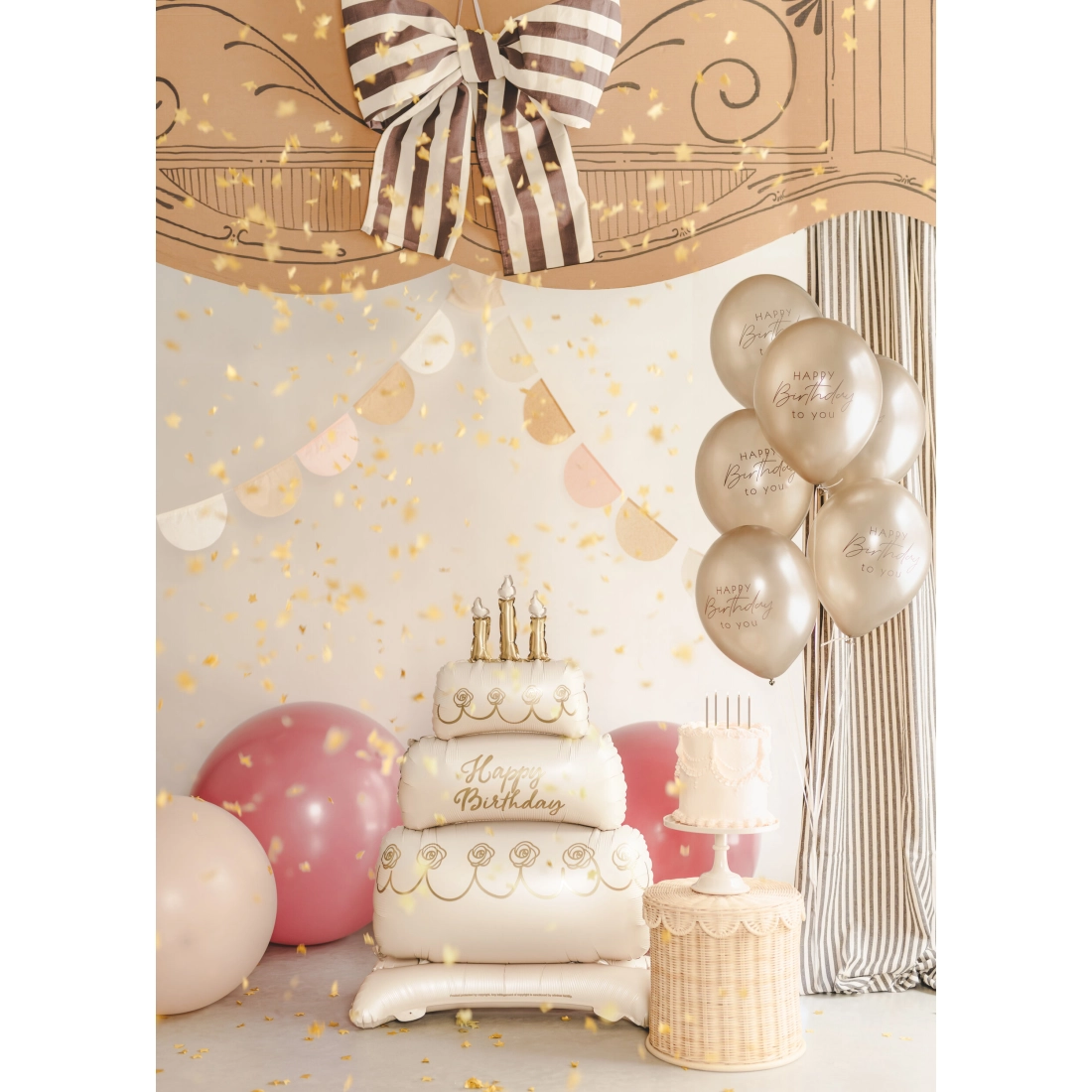 Lateks baloni Happy Birthday metallic cold gold, 6 kosov