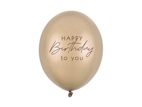 Latex lufi Happy Birthday metallic cold gold, 6 db