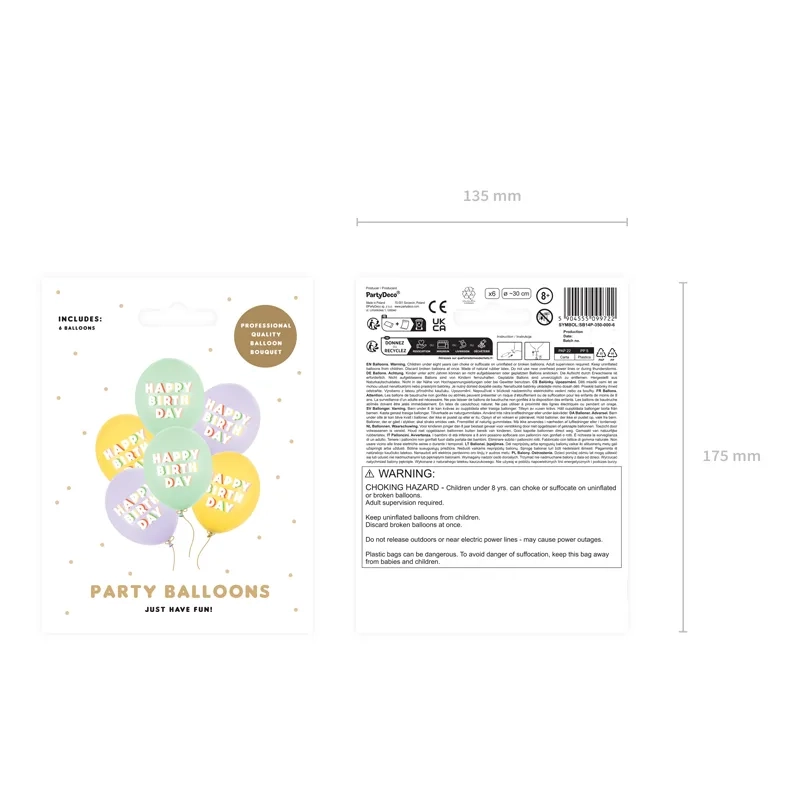 Lateks baloni Happy Birthday pastelni mix 6 kosov 30 cm