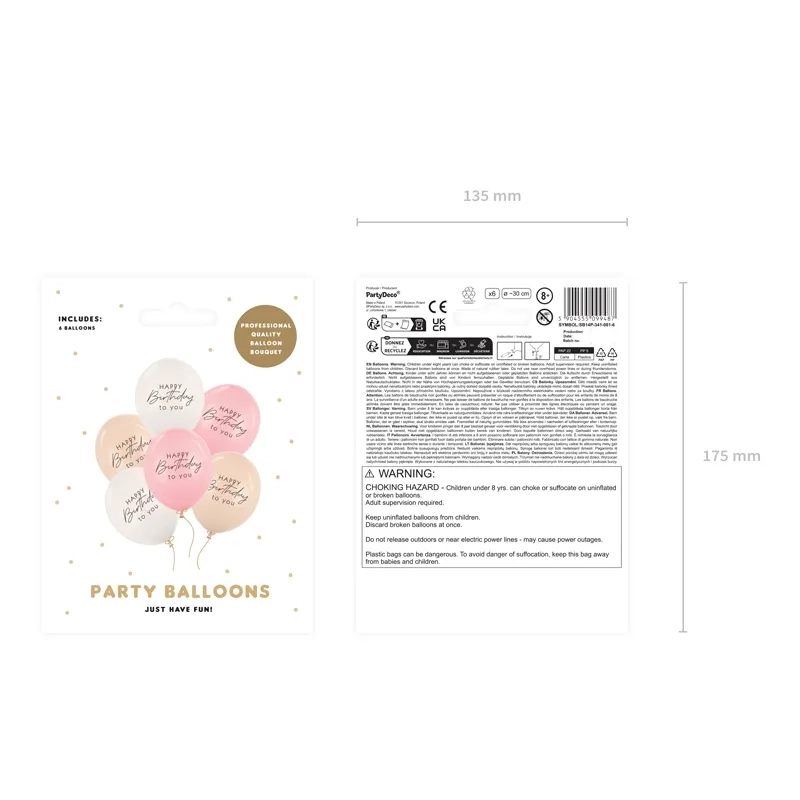 Latex lufik Happy Birthday, rózsaszín mix, 6 db