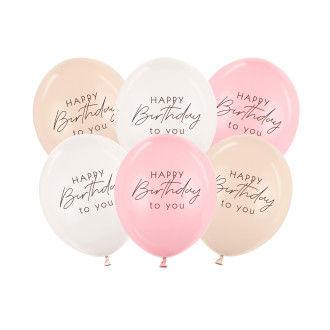 Lateks baloni Happy Birthday rožnati mix, 6 kos