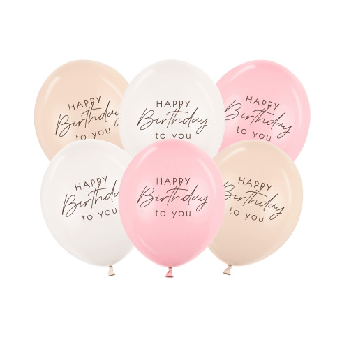Lateks baloni Happy Birthday rožnati mix, 6 kos