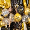 Baloane din latex Happy New Year, negru cu auriu, 6 bucăți