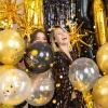 Baloane din latex Happy New Year, negru cu auriu, 6 bucăți