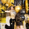 Baloane din latex Happy New Year, negru cu auriu, 6 bucăți