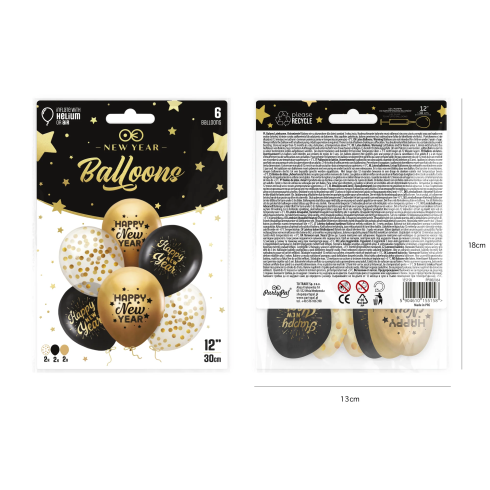 Latexové balóny Happy New Year čierno zlaté 6 ks