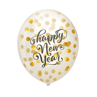 Baloane din latex Happy New Year cu confetti, set 100 bucăți