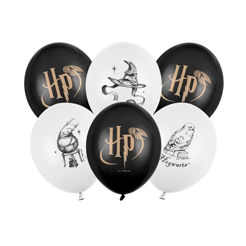 Baloane din latex Harry Potter cu imprimeu, alb-negru, 30 cm, 6 buc.