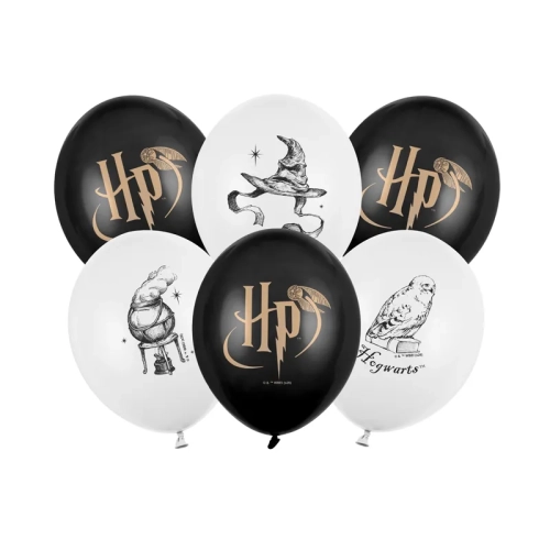 Baloane din latex Harry Potter cu imprimeu, alb-negru, 30 cm, 6 buc.