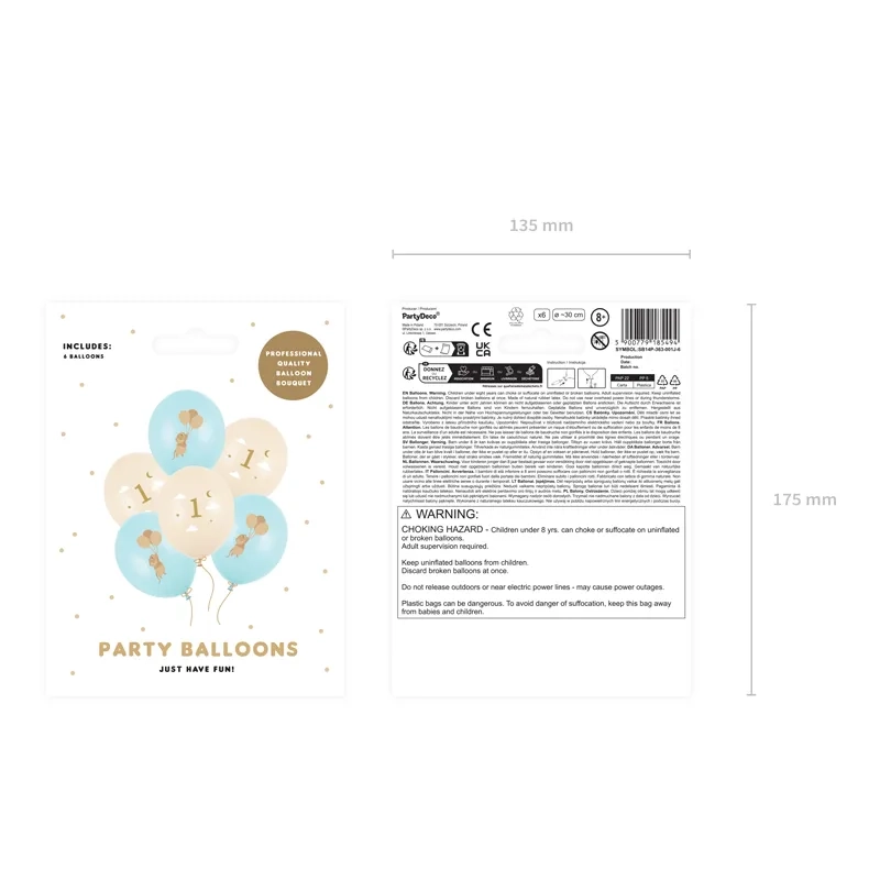 Lateks baloni miška s številko 1 pastel mix, 6 kos