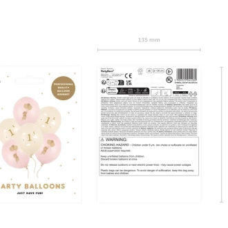 Latex baloni miška s številko 1 pastelno roza, 6 kos