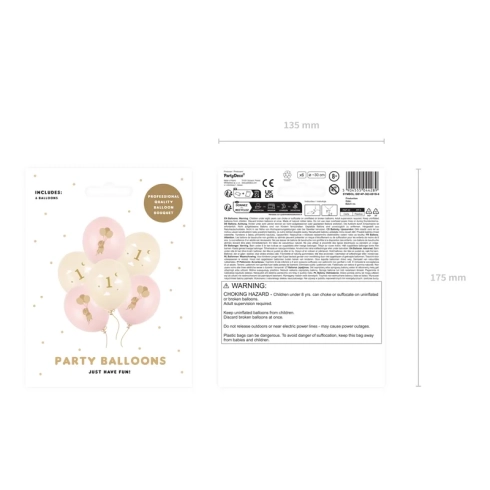 Latex baloni miška s številko 1 pastelno roza, 6 kos