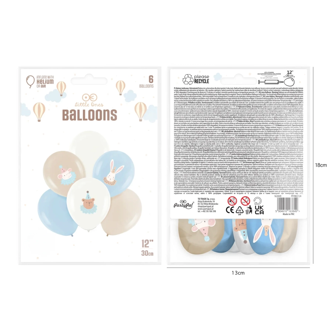 Pasztell latex lufik Baby showerre, kék, 6 db