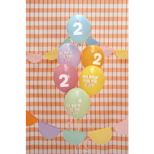 Baloane latex cu cifra 2, mix pastel, 6 buc.