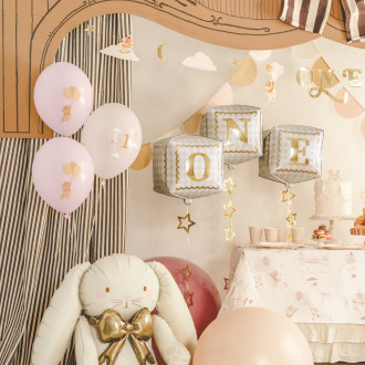 Lateks baloni z miško in številko 1, pastelno rožnati, 50 kos