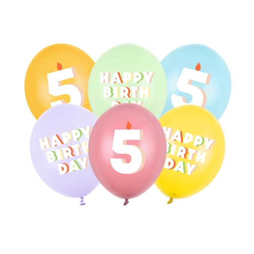 Latexové balóny s potlačou čísla 5 pastel mix 6 ks