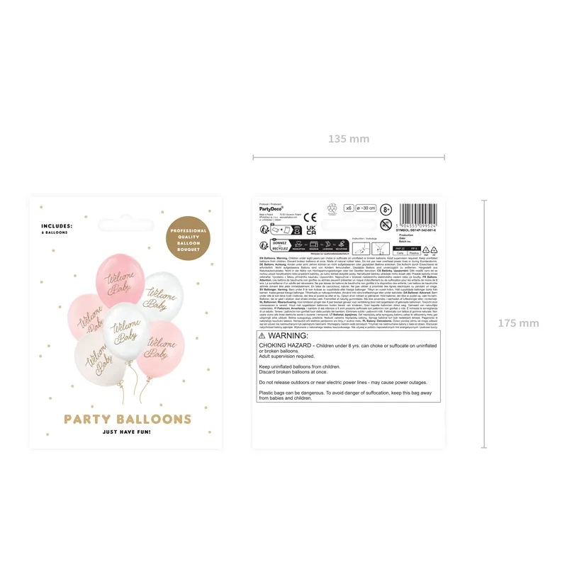 Latex lufik Welcome Baby, rózsaszín mix, 6 db