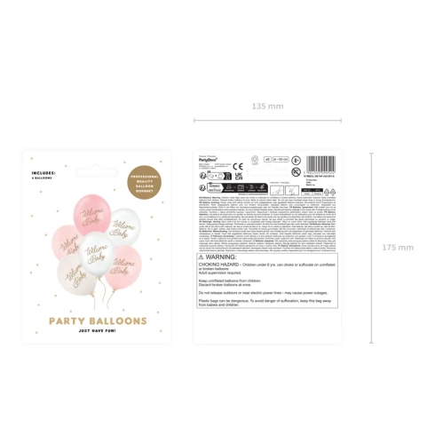 Lateks baloni Welcome Baby rožnati mix, 6 kosov