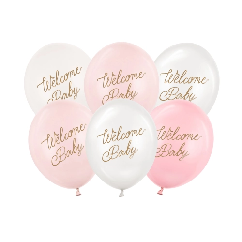 Latexové balóny Welcome Baby ružový mix 6 ks
