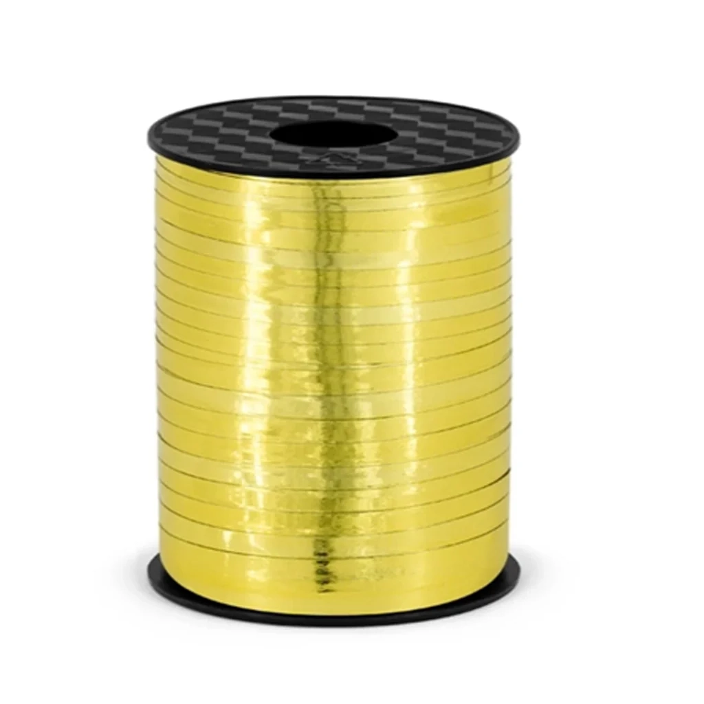 Lesklá plastová stužka na balóny zlatá 225 m