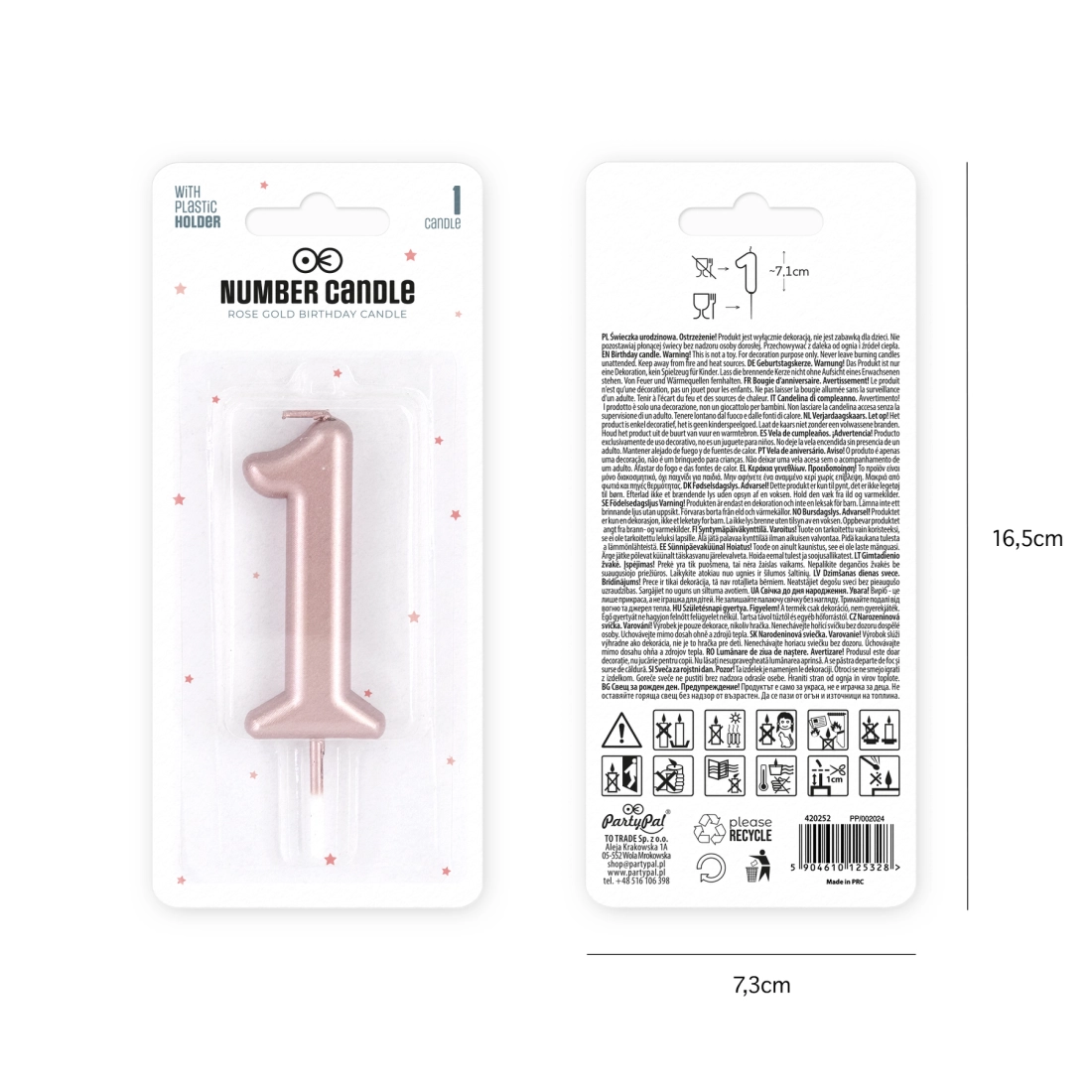 Lumânare tort lucioasă roz auriu, cifra 1