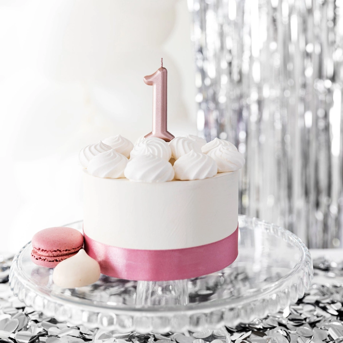 Lumânare tort lucioasă roz auriu, cifra 1