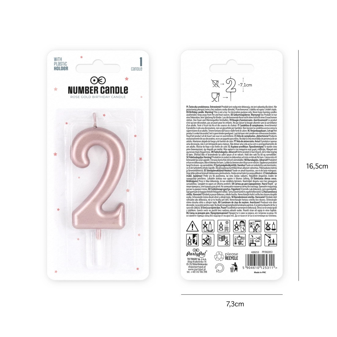 Fényes tortagyertya rózsaarany 2-es szám