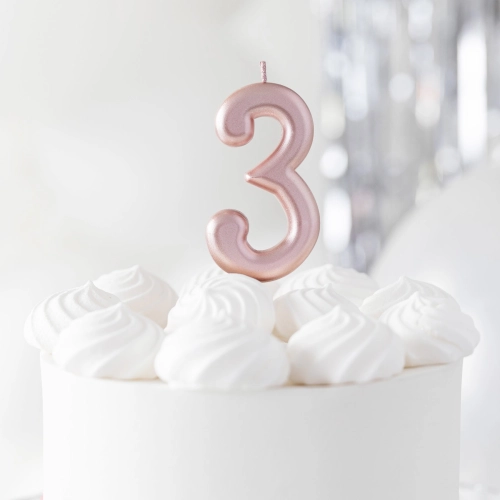 Fényes tortagyertya rózsaarany, 3-as szám