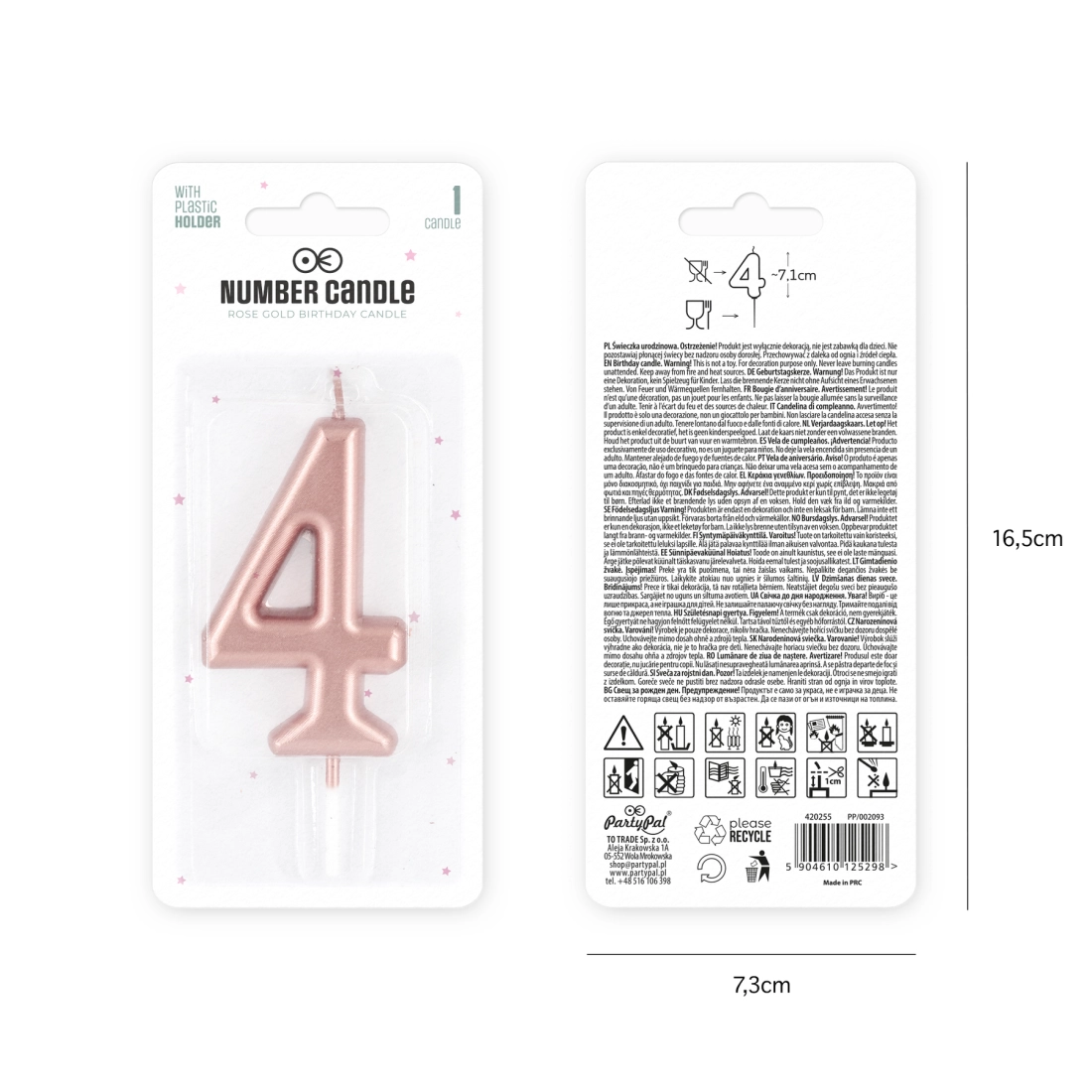 Lumânare tort lucioasă roz auriu, cifra 4