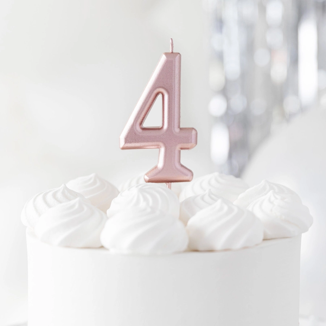 Lumânare tort lucioasă roz auriu, cifra 4