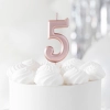 Lumânare pentru tort lucioasă roz auriu, cifra 5