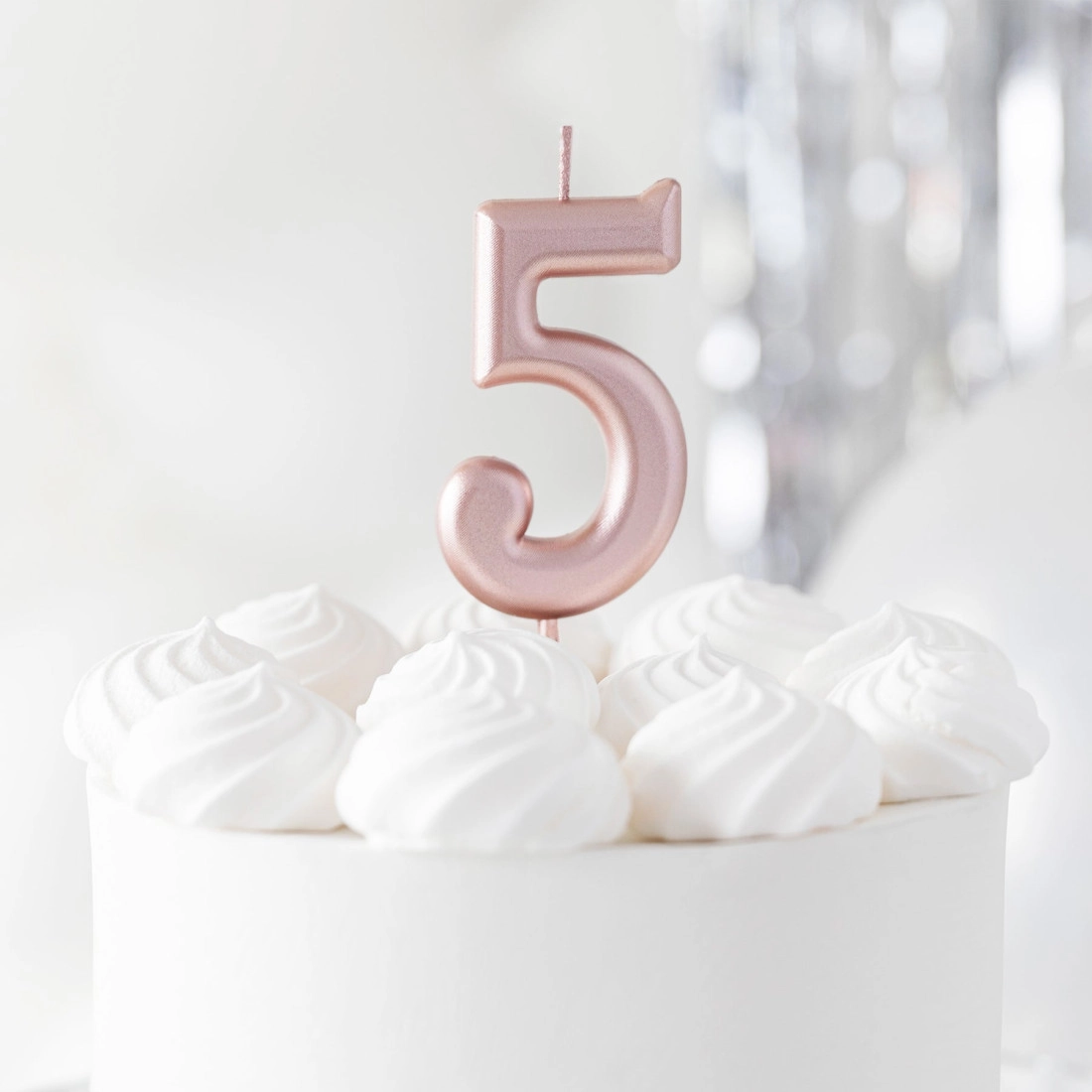 Lumânare pentru tort lucioasă roz auriu, cifra 5