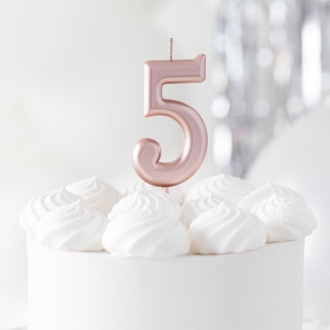 Svetleča tortna svečka rožnato zlata številka 5