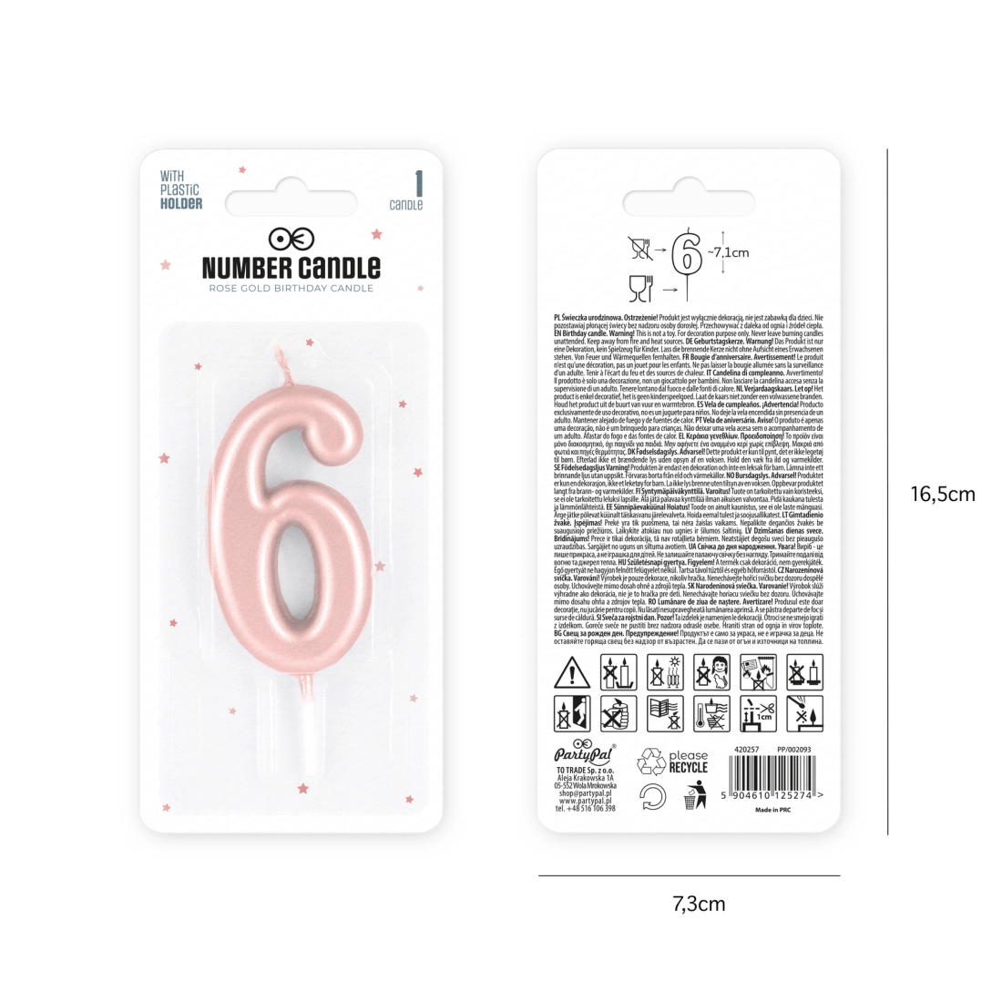 Fényes tortagyertya rózsaarany, 6-os szám