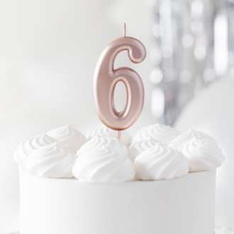 Svetleča tortna svečka rožnato zlata številka 6