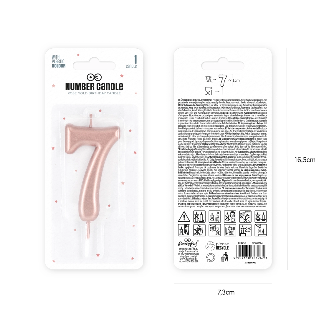 Lumânare pentru tort lucioasă roz auriu, cifra 7