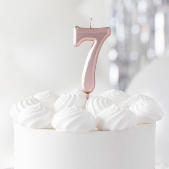 Svetleča tortna svečka rožnato zlata številka 7
