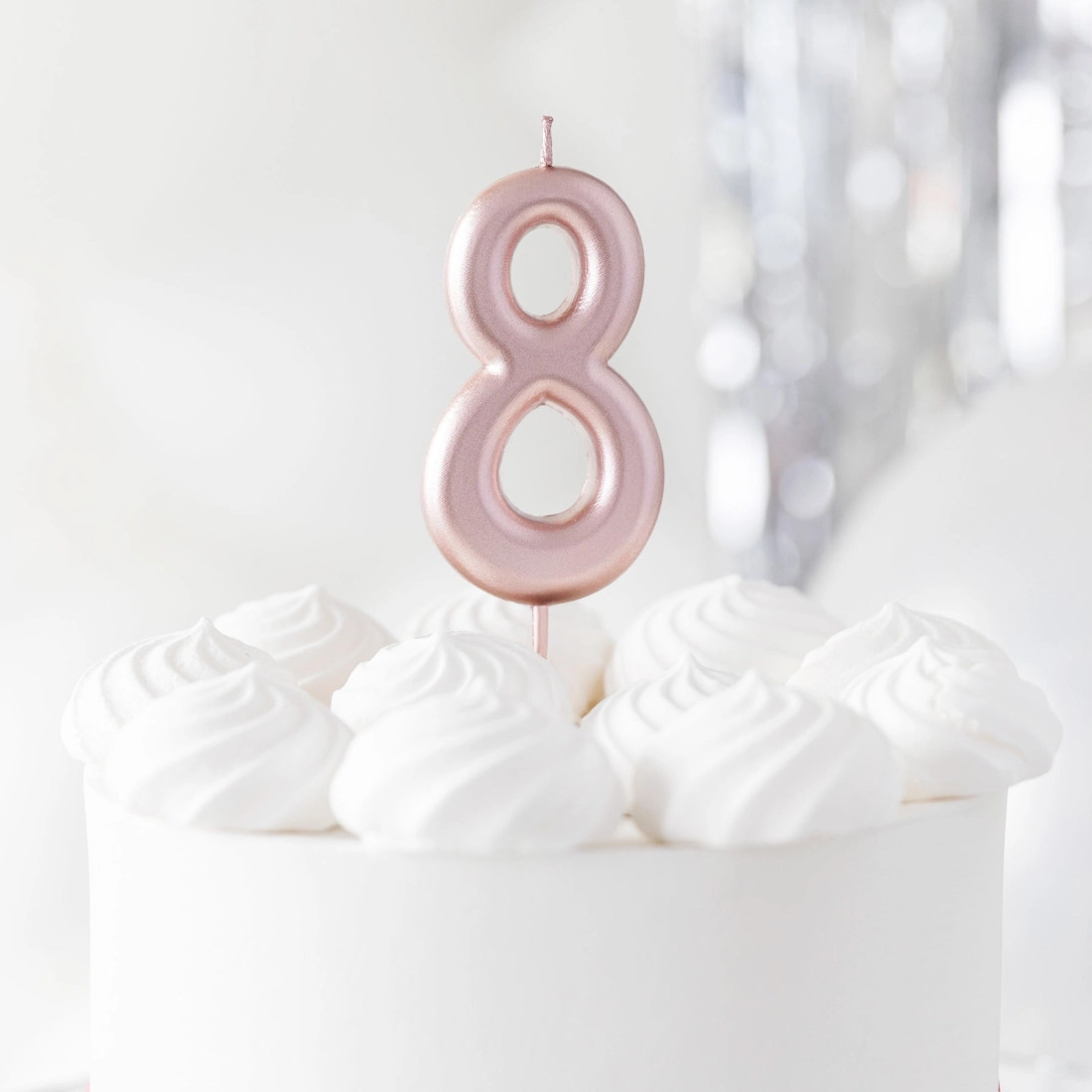 Lumânare pentru tort lucioasă, roz auriu, cifra 8