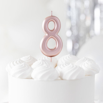 Svetleča tortna svečka rožnato zlata številka 8