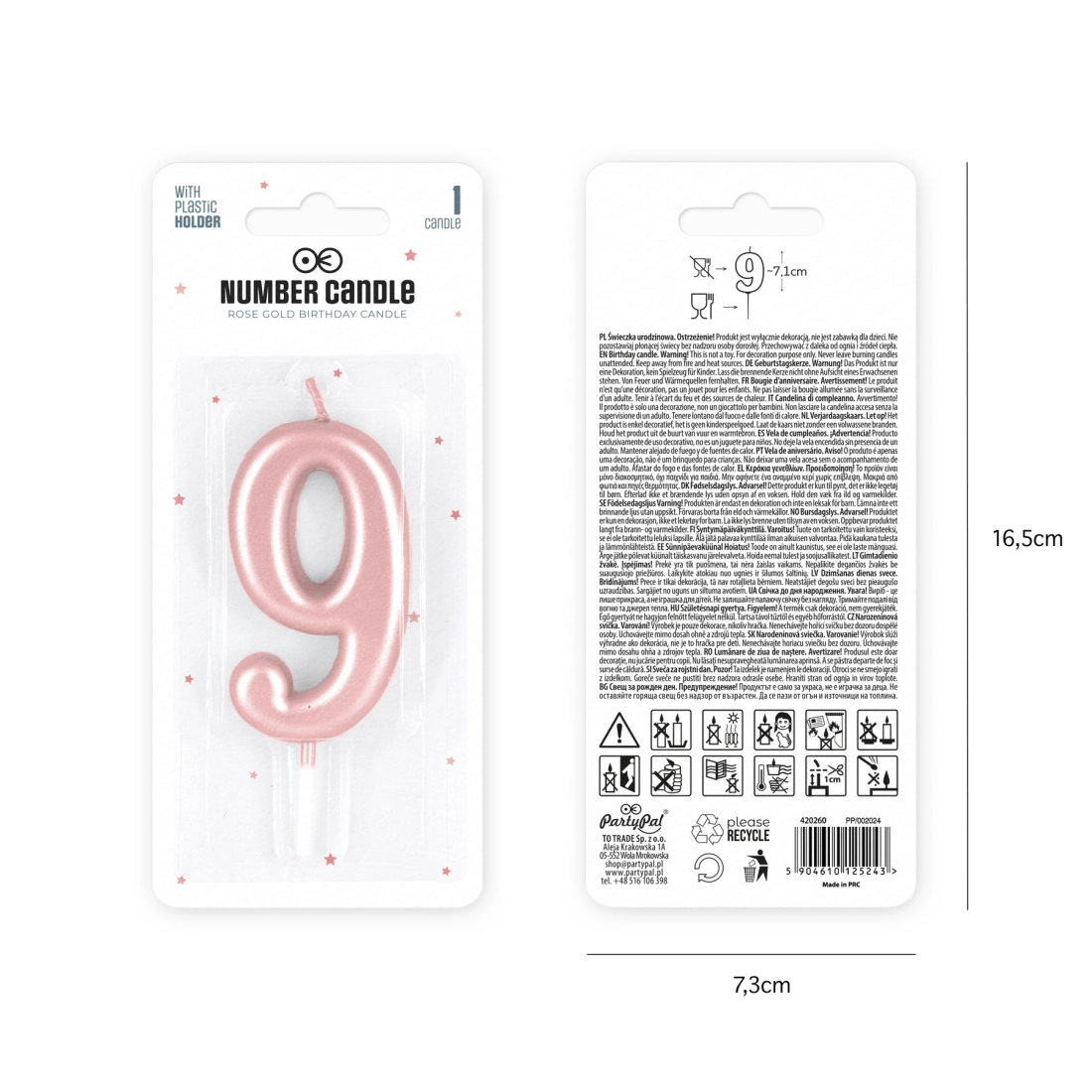 Fényes tortagyertya rózsaarany, 9-es szám